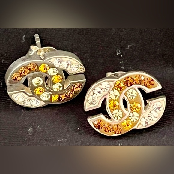 Sterling Silver Linked C’s Earrings Clear, Gold, Copper Rhinestone Crystals Gift - Picture 11 of 12